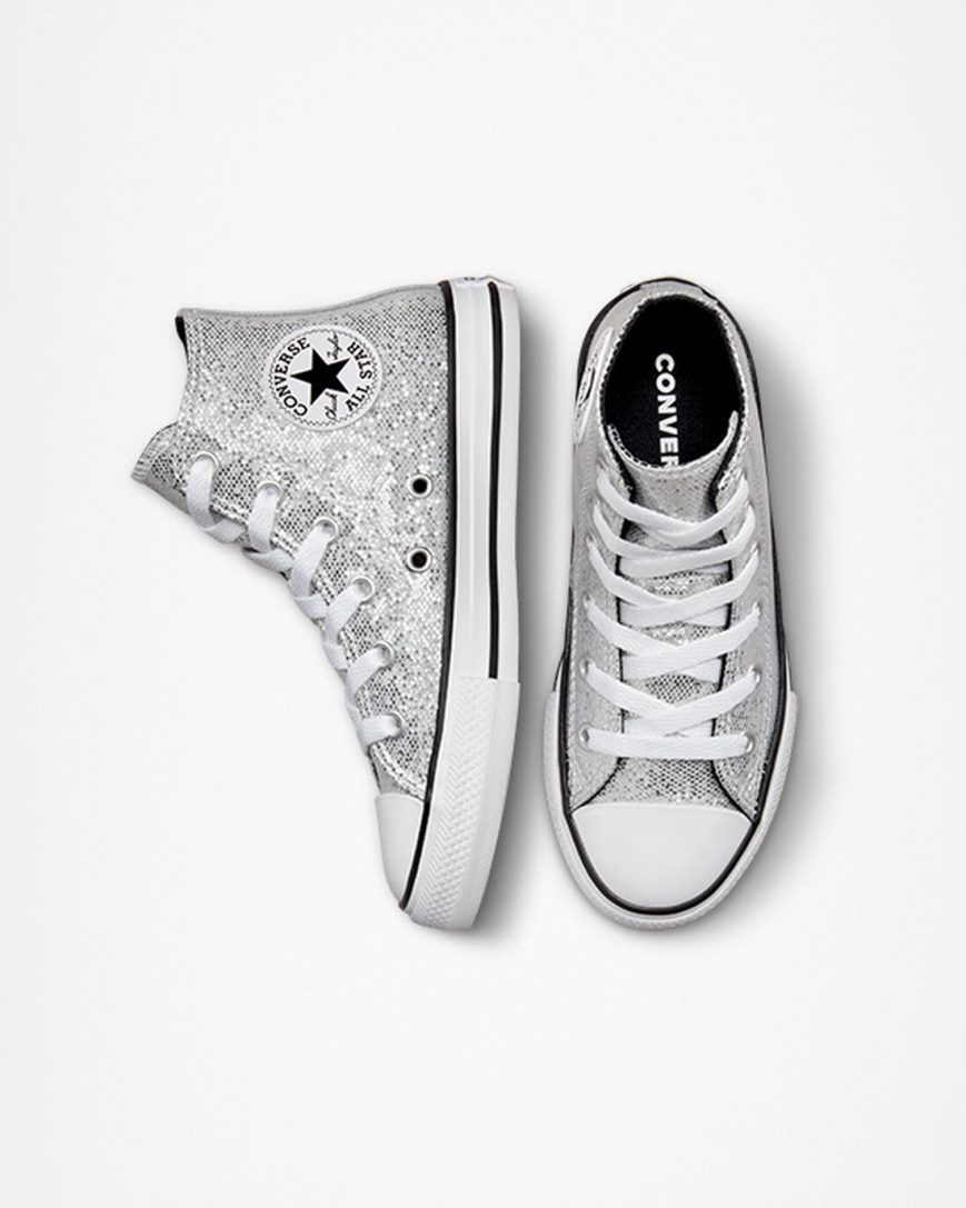 Tenis Converse Chuck Taylor All Star Glitter Cano Alto Menina Prateadas Cinzentas Pretas | PT Z0718T9